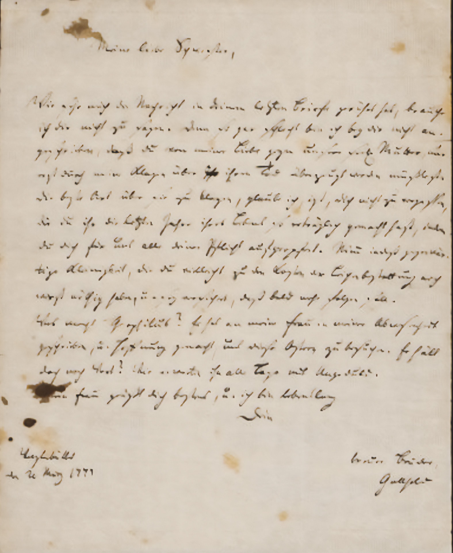 Brief von 1777 des Dichters Lessing
